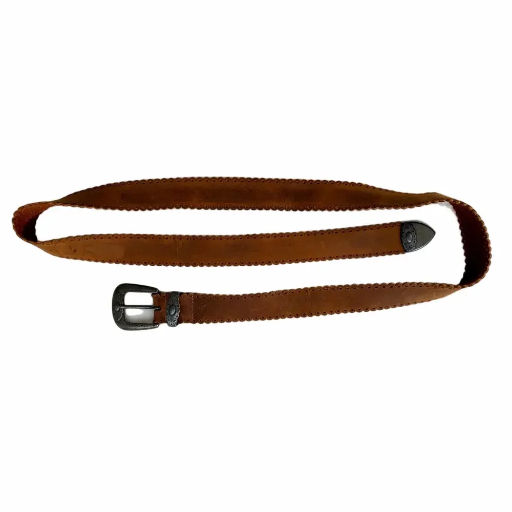 Leatherock Brown Suede Leather Belt Decorative Antique Silver Toned Buckle